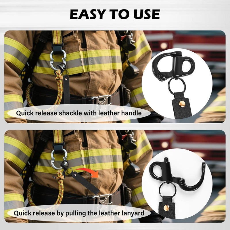 ETZ Store Quick Release Clip Shackle for SCBA Mask (2 Pack), Firefighter Accessories Tools, Quick Release Snap Shackle, Marine Grade 316 Stainless Steel Shackle for Rigging with Leather Handle (Black) - Image 3